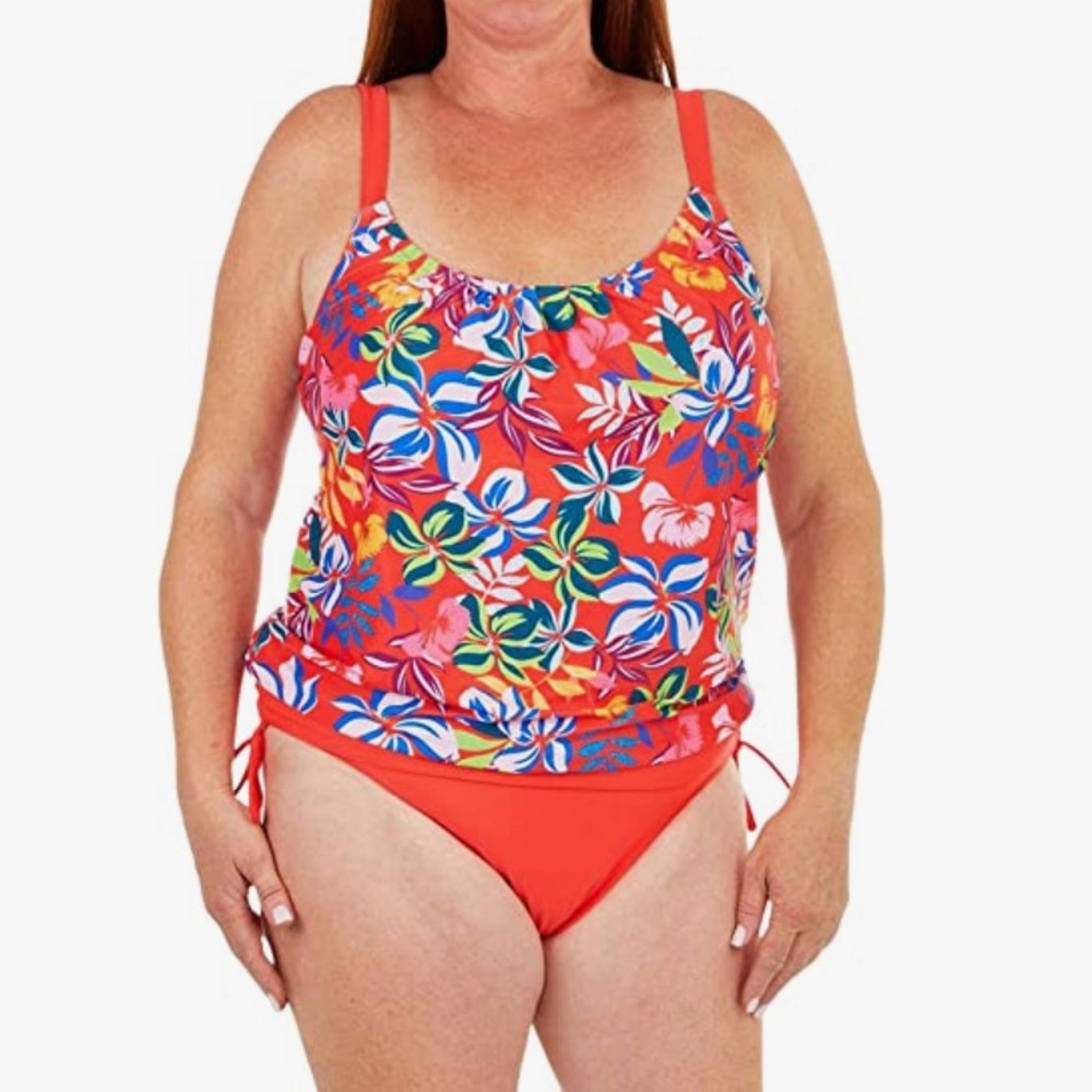 NWT Caribbean Joe Coral Rose blouson tankini
